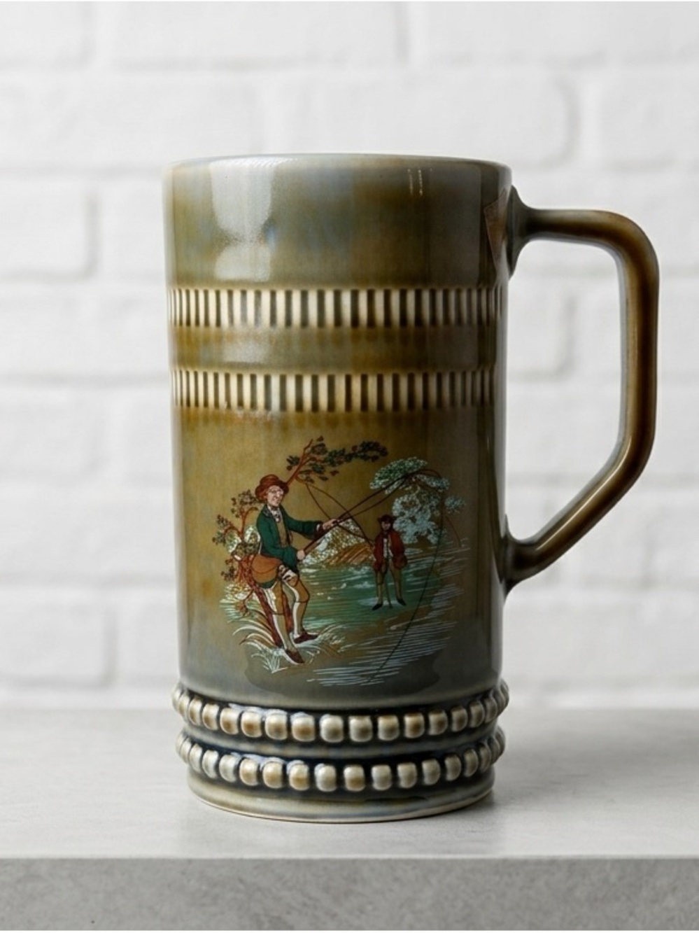 NWT Vintage Wade Irish Porcelain Fly Fishing Tankard Mug Made in Ireland